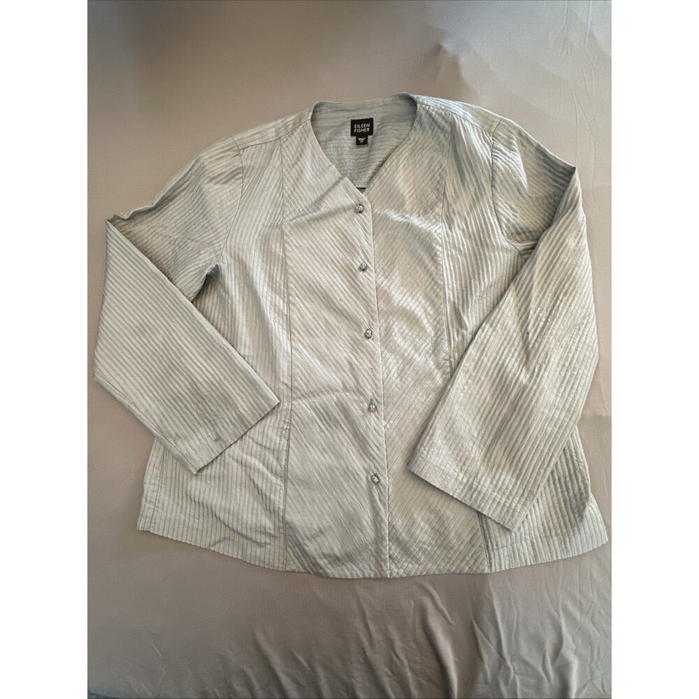 Eileen Fisher Jacket Size Medium Blue Quilted Texture Lightweight Long Sleeve